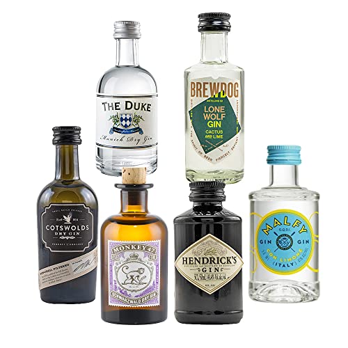 Gin Mini Tasting Set - 6 x Original Gin minis inkl. 1 x Glas Trinkhalm von CUSTIC