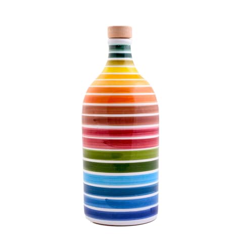 Frantoio Muraglia, Regenbogen-Keramikgefäß mit Nativem Olivenöl Extra 500ml, intensiv fruchtige Essenz, handgefertigt und verziert von unseren apulischen Handwerkern von MURAGLIA ANTICO FRANTOIO