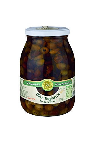 Oliven Mischung, grüne & schwarze Taggiasca-Oliven, ohne Kern, in Öl, Venturino, 950g von Frantoio Venturino