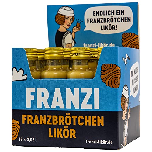 Franzi | Franzbrötchen Likör | 16 x 20 ml | 15% Vol. | Samtig weicher Sahnelikör | Geschmack von Zimt & karamellisiertem Zucker | Franzbrötchengenuss ganz ohne Krümel von Franzi