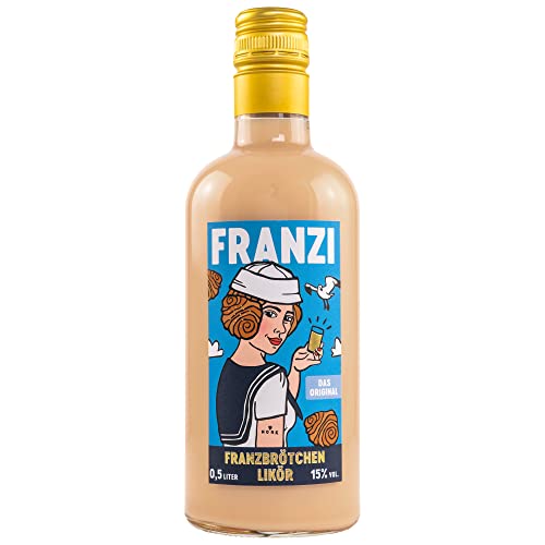 Franzi | Franzbrötchen Likör | 500 ml | 15% Vol. | Samtig weicher Sahnelikör | Geschmack von Zimt & karamellisiertem Zucker | Franzbrötchengenuss ganz ohne Krümel von Franzi