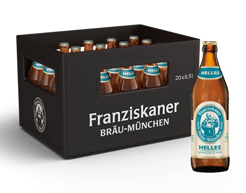 Franziskaner Hell Flaschenbier, MEHRWEG im Kasten, Helles Bier aus München (20 x 0.5 l) von Franziskaner