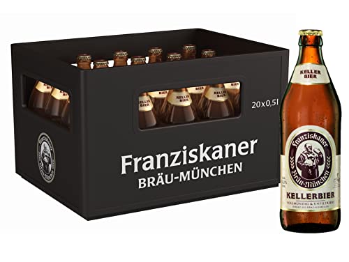 Franziskaner Kellerbier Flaschenbier, MEHRWEG im Kasten, Kellerbier Bier aus München (20 x 0.5 l) von Franziskaner