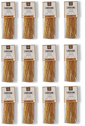 12x Fratelli Carosone Pasta Artigianale Spaghetti tagliati a mano Hand geschnitten handwerkliche Hartweizengrieß Pasta 100% italienischer Weizen Bronze Zeichnung Packung mit 500g langsames Trocknen von Fratelli Carosone