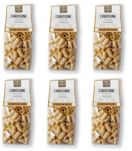 6x Fratelli Carosone Pasta Artigianale Schiaffoni Rigati handwerkliche Hartweizengrieß Pasta 100% italienischer Weizen Bronze Zeichnung Packung mit 500g langsames Trocknen bei niedrigen Temperaturen von Fratelli Carosone