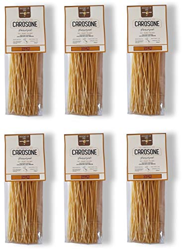 6x Fratelli Carosone Pasta Artigianale Spaghetti tagliati a mano Hand geschnitten handwerkliche Hartweizengrieß Pasta 100% italienischer Weizen Bronze Zeichnung Packung mit 500g langsames Trocknen von Fratelli Carosone