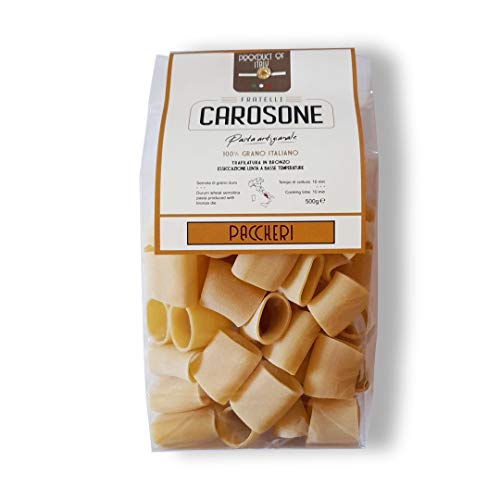 Fratelli Carosone Pasta Artigianale Paccheri handwerkliche Hartweizengrieß Pasta 100% italienischer Weizen Bronze Zeichnung Packung mit 500g langsames Trocknen bei niedrigen Temperaturen von Fratelli Carosone