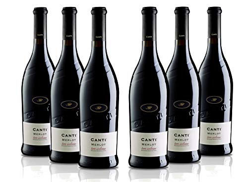 Canti - Merlot Terre Siciliane I.G.T., sizilianischer italienischer trockener Rotwein 13%, runder Geschmack mit fruchtigem Aroma und noten von dunkler Schokolade, 6x750 ml von CANTI