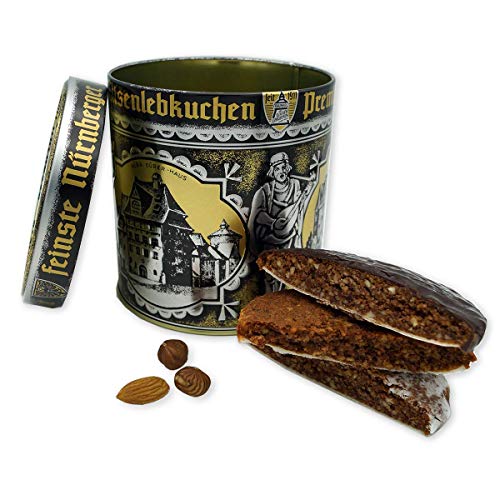 Lebkuchen - original Nürnberger Mandel Elisen-Lebkuchen - 45% Nussanteil - handgefertigte Qualität - prämierte Meisterhändler-Manufaktur (Dose Klassisch - Inhalt: Lebkuchen gemischt - 380 Gramm) von Fraunholz Elisenlebkuchen