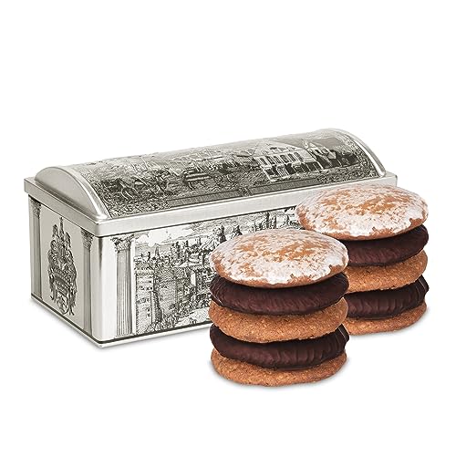 Nürnberger Lebkuchen Truhe - original Nürnberger Mandel Elisen-Lebkuchen - 45% Nussanteil - handgefertigt - prämierte Manufaktur (Truhe Silber - Inhalt: Lebkuchen gemischt - 2 x 380 Gramm) von Fraunholz Elisenlebkuchen