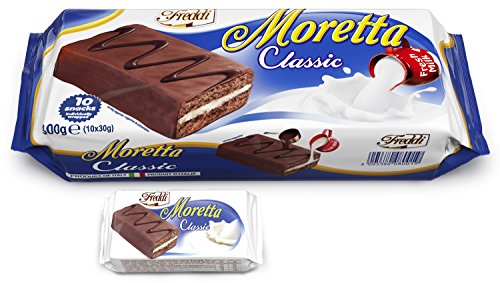 Freddi Moretta Classic Merendine, 10 Biscuit-Schnitten mit Milchcreme und Schoko-Überzug, Kuchensnack, 300 g von Freddi
