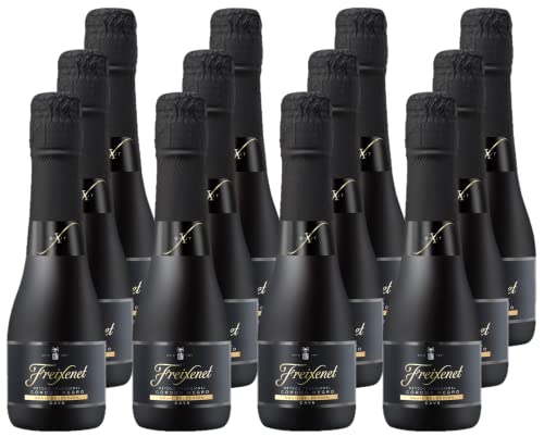 Freixenet Cava Córdon Negro Brut (12 x 0,2 l) - Hochwertiger, spanischer Qualitätschaumwein in praktischer Kleinflasche, Traditionelle Flaschengärung, fruchtig, feinperlig, perfekt zu Fisch von FREIXENET