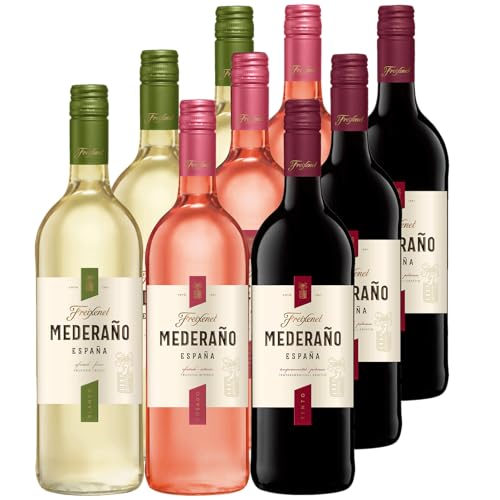 Probierpaket aus 9 Flaschen Mederaño1 l Sonder-Edition (9 x 1l) - bestehend aus 3 x 1l Mederaño Blanco, 3 x 1l Mederaño Rosado, 3 x 1l Mederaño Tinto, Spanischer Wein von Freixenet