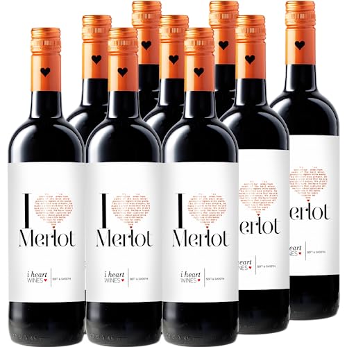 I heart Merlot Wein (9 x 0.75 l) - sanfter, trockener Rotwein, Aromen schwarzer Früchte und Kirsche, modern, frisch, fruchtig, leicht, zu Spaghetti Bolognese, Gulasch oder anderen Fleischgerichten von Freixenet