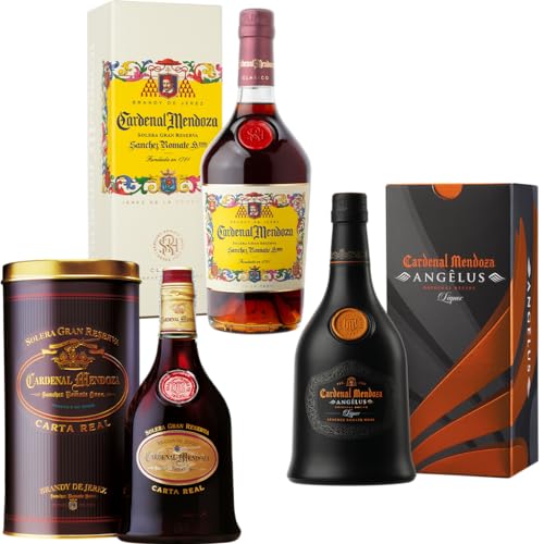 Brandy Mischpaket Cardenal Mendoza (3x0,7 l) bestehend aus Clásico Solera Gran Reserva Brandy de Jerez 40%, Angêlus 40% und Carta Real Solera Gran Reserva Brandy de Jerez 40% - in Geschenkverpackungen von Freixenet