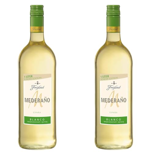 Freixenet Mederaño Blanco (1 x 1 l) - fruchtiger Spanischer Weißwein, halbtrocken mit angenehmer Säure, kräftig und voll im Geschmack, hervorragend zu Paella und Fisch (Packung mit 2) von Freixenet