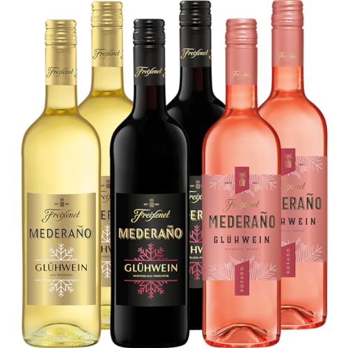 Probierset aus 6 Flaschen Freixenet Mederaño Glühwein (6x0,75l) - Glühwein Set bestehend aus 2x Glühwein Rot, 2x Glühwein Weiß, 2x Glühwein Rosé von Freixenet