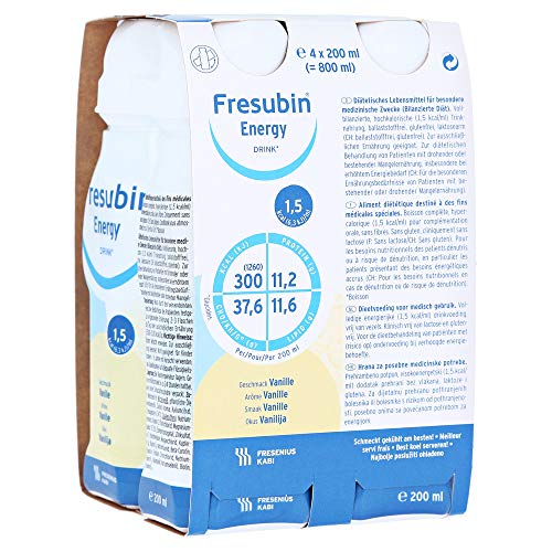FRESUBIN Energy Drink, 300kcal pro Trinkflasche, 6 x 4 x 200ml (Vanille) ohne Trinkhalm von Fresubin