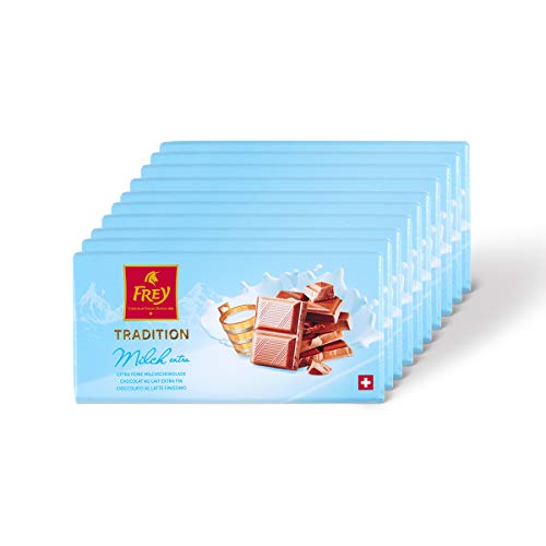 Frey 10x Extra feine Milchschokolade - Original Schweizer Milch Schokolade Tafel - Großpackung 10x Schokoladentafeln 100 g - UTZ-zertifiziert - Premium, 10 Stück (1er Pack) von Frey