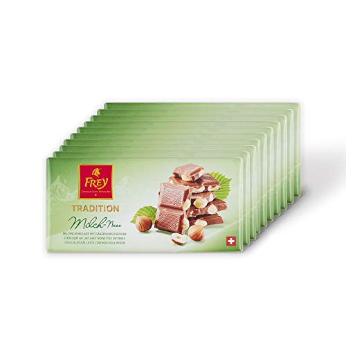 Frey 10x Milchschokolade mit ganzen Haselnüssen - Schweizer Milch-Nuss Schokolade Tafel - Großpackung 10x Schokoladentafeln 100 g - UTZ-zertifiziert von Frey