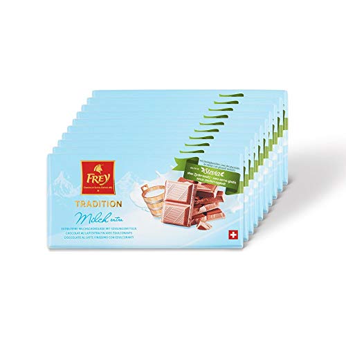 Frey 10x zuckerzusatzfreie extra feine Milchschokolade mit Süssungsmitteln - Original Schweizer Milch Schokolade Tafel - Großpackung 10x Schokoladentafeln 100 g - UTZ-zertifiziert - Premium von Frey