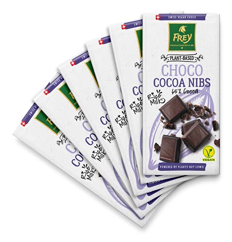 Frey Vegan 65% Choco mit Kakaonibs Tafel 100g x6 - Rainforest Alliance zertifiziert von Frey
