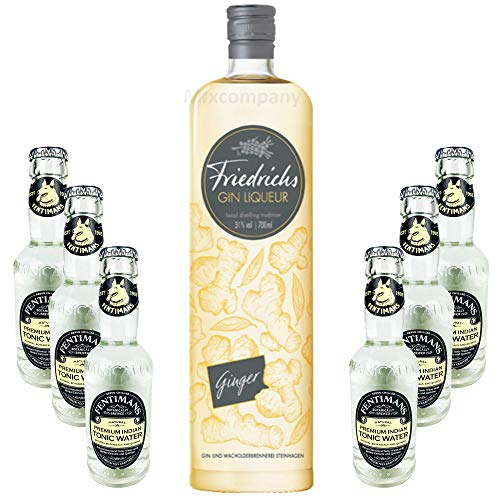 Friedrichs Gin Liqueur Ginger 0,7l 700ml (31% Vol) + 6 x Fentimans Premium Indian Tonic Water 0,2l MEHRWEG inkl. Pfand Gin Tonic Bar- [Enthält Sulfite] von Friedrichs-Friedrichs