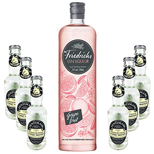 Friedrichs Gin Liqueur Grapefruit 0,7l 700ml (31% Vol) + 6 x Fentimans Premium Indian Tonic Water 0,2l MEHRWEG inkl. Pfand Gin Tonic Bar- [Enthält Sulfite] von Friedrichs-Friedrichs