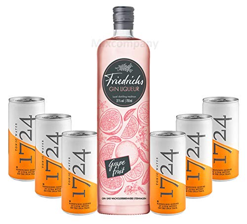 Friedrichs Gin Liqueur Grapefruit 0,7l 700ml (31% Vol) + 6x 1724 Tonic Water Dose 200ml inkl. Pfand EINWEG Gin Tonic Bar- [Enthält Sulfite] von Friedrichs-Friedrichs