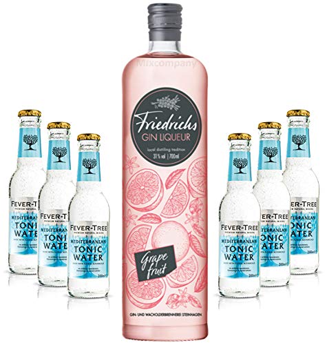 Friedrichs Gin Liqueur Grapefruit 0,7l 700ml (31% Vol) + 6x Fever-Tree Mediterranean Tonic Water 0,2 MEHRWEG inkl. Pfand Gin Tonic Bar- [Enthält Sulfite] von Friedrichs