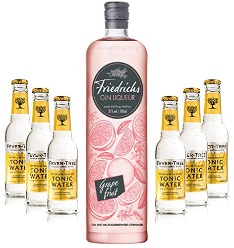 Friedrichs Gin Liqueur Grapefruit 0,7l 700ml (31% Vol) + 6x Fever-Tree Premium Indian Tonic Water 0,2l MEHRWEG inkl. Pfand Gin Tonic Bar- [Enthält Sulfite] von Friedrichs