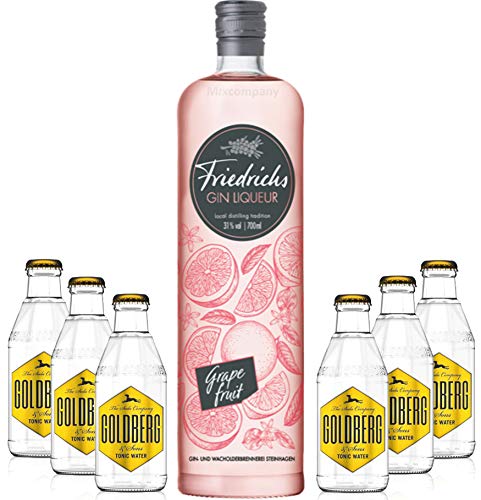 Friedrichs Gin Liqueur Grapefruit 0,7l 700ml (31% Vol) + 6x Goldberg Tonic Water 0,2l MEHRWEG inkl. Pfand Gin Tonic Bar- [Enthält Sulfite] von Friedrichs