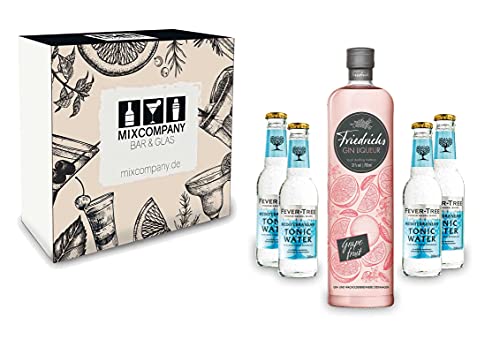 GGin Tonic Giftbox Geschenkset - Friedrichs Gin Liqueur Grapefruit 0,7l 700ml (31% Vol) + 4x Fever-Tree Mediterranean Tonic Water 0,2 MEHRWEG inkl. Pfand Gin Tonic Bar- [Enthält Sulfite] von Friedrichs-Friedrichs