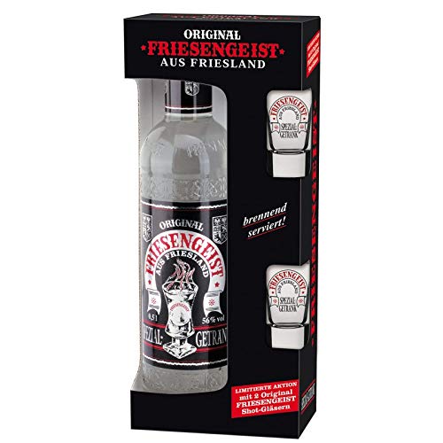 Original Friesengeist 56% Alk.Vol. 0,5 Liter im Geschenkset mit 2 Gläsern von Friesengeist