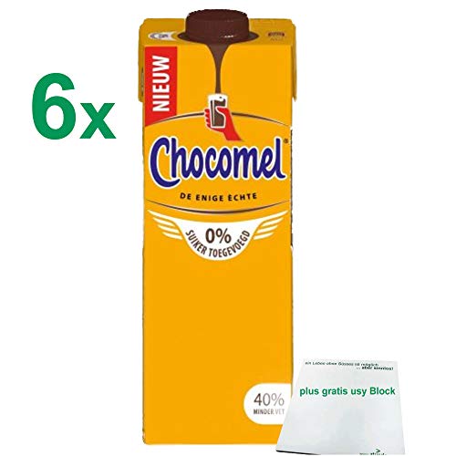 Chocomel Kakao 0% Zucker hinzugefügt 6er Pack (6x1 Liter) plus usy Block von FrieslandCampina