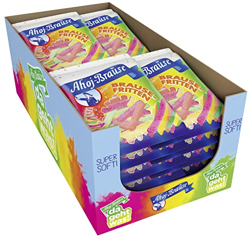 Ahoj-Brause Brause-Fritten – prickelndes softes Gummibonbon in vier süß-sauren Geschmacksrichtungen, softe Gummi-Bonbons für das perfekte Naschvergnügen, vegan, im Vorrats-Pack, 16 x 150 g von Frigeo Ahoj-Brause