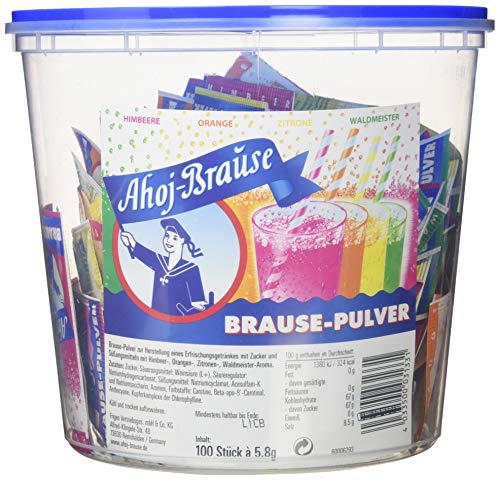 Ahoj-Brause Pulver für ein herrlich prickel-frisches Getränk zum Trinken - 4 verschiedene Geschmacksrichtungen Kultbrause: Himbeere, Orange, Zitrone oder Waldmeister - 580g Eimer Ahoj-Brause Pulver für ein herrlich prickel-frisches Getränk zum Trinken - 4 verschiedene Geschmacksrichtungen Kultbrause: Himbeere, Orange, Zitrone oder Waldmeister - 580g Eimer von Frigeo Ahoj-Brause