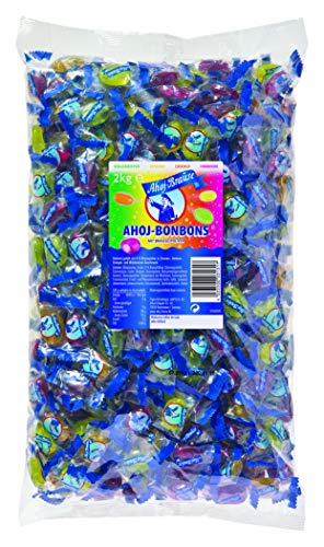 Ahoj-Brause Ahoj-Bonbons mit Brause-Pulver im Beutel – Frucht- mit prickelnder Füllung, - in vier süß-sauren Geschmacksrichtungen, vegan, im Vorrats-Pack, 2 kg von Frigeo Ahoj-Brause