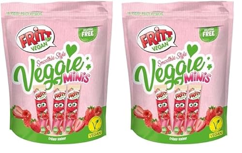 FRITT Vegan Erdbeer & Himbeer Minis 135g, 100% Vegan, Mini Kaubonbon-Streifen für alle Smoothie Lover (Packung mit 2) von Fritt