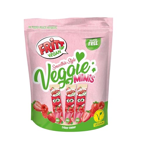 FRITT Vegan Erdbeer & Himbeer Minis 135g, 100% Vegan, Mini Kaubonbon-Streifen für alle Smoothie Lover FRITT Vegan Erdbeer & Himbeer Minis 135g, 100% Vegan, Mini Kaubonbon-Streifen für alle Smoothie Lover von Fritt