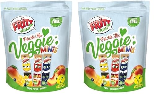 FRITT Vegan Früchte-Mix Minis 135g, 100% Vegan, Mini Kaubonbon-Streifen in 3 verschiedenen Geschmacksrichtungen (Packung mit 2) von Fritt