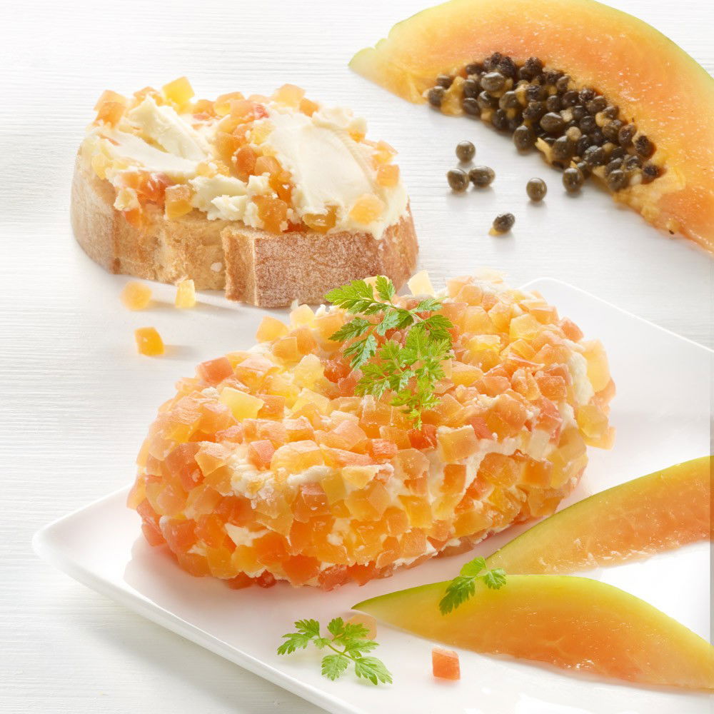 Frischkäse Grès de Bourgogne mit Papaya Frischkäse Grès de Bourgogne mit Papaya von Fromagerie Jacques Delin