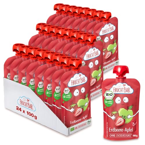 FruchtBar-Bio Quetschie, Vorratspack, Fruchtpüree für Babys ab 6 Monaten & Kinder (24 Stück, Bio Quetschie Erdbeere-Apfel) von FruchtBar