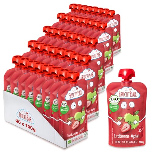 FruchtBar-Bio Quetschie, Vorratspack, Fruchtpüree für Babys ab 6 Monaten & Kinder (40 Stück, Bio Quetschie Erdbeere-Apfel) von FruchtBar