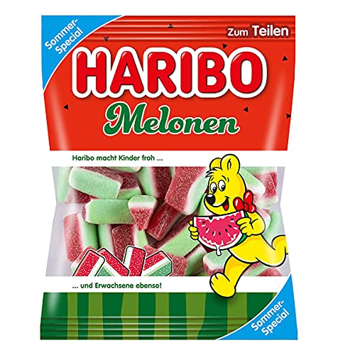 Haribo Melonen trikolor 3cm großen Fruchtgummihappen dreifarbig 175g Haribo Melonen trikolor 3cm großen Fruchtgummihappen dreifarbig 175g von HARIBO