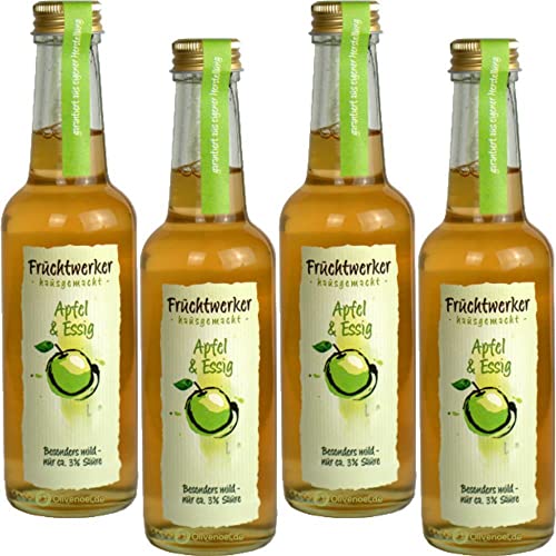 Fruchtwerker | Apfel& Essig | Mit Saft aus echten Früchten| 4er Pack | 4x 250ml Glasflasche von Fruchtwerker