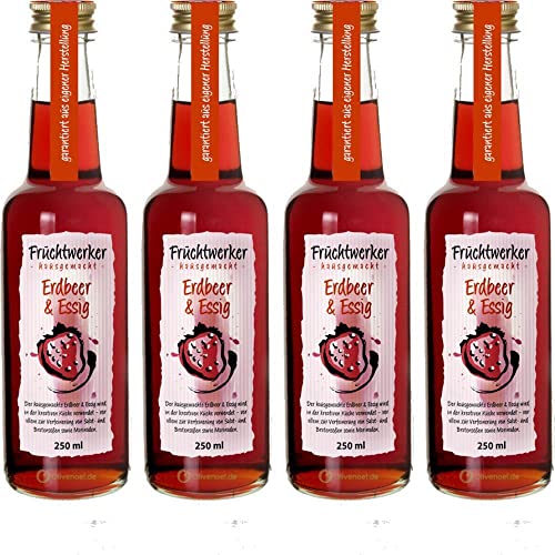 Fruchtwerker | Erdbeer & Essig | Mit Saft aus echten Früchten| 4er Pack | 4x 250ml Glasflasche von Fruchtwerker