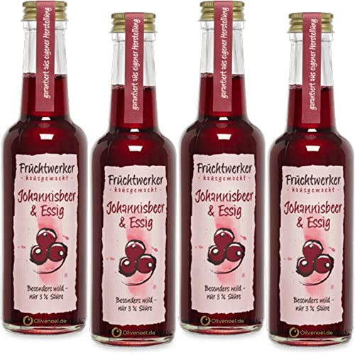 Fruchtwerker | Johannisbeere & Essig | Mit Saft aus echten Früchten | 4er Pack | 4x 250ml Glasflasche von Fruchtwerker