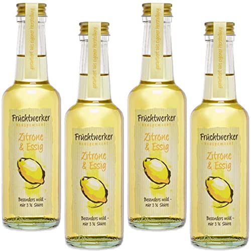 Fruchtwerker | Zitrone & Essig | Mit Saft aus echten Früchten | 4er Pack | 4x 250ml Glasflasche von Fruchtwerker