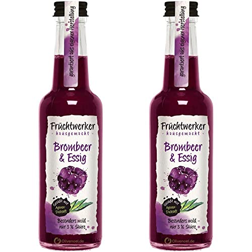 Fruchtwerker | Brombeer & Essig | Mit Saft aus echten Früchten | gesüßt mit Agavendicksaft | 2er Pack | 2x 250ml Glasflasche von Fruchtwerker